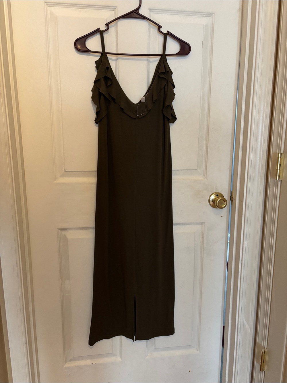 ASOS Olive Ruffle V-Neck Maxi Dress
